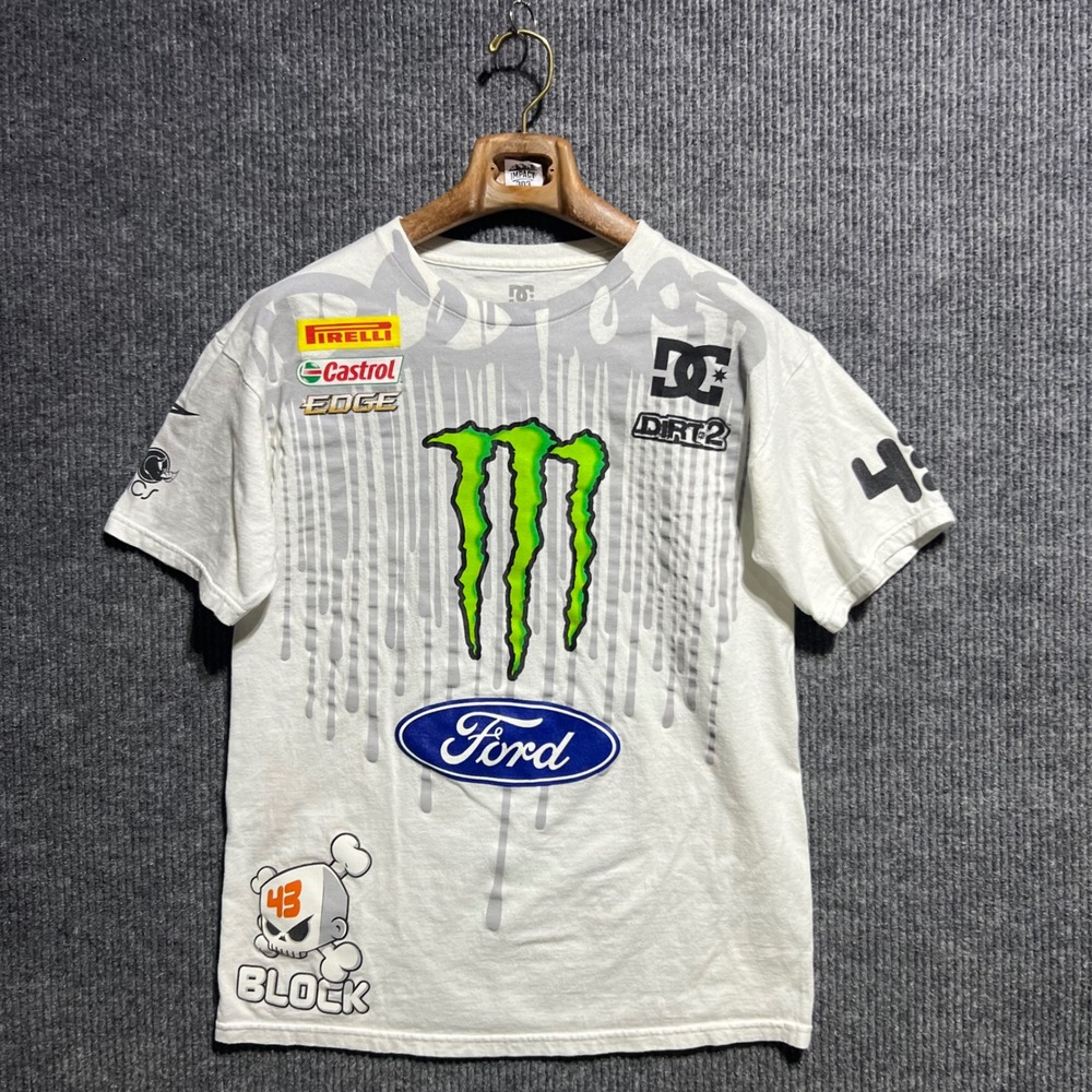 DC Shoes Racing T Shirt Mens Medium White Monster Energy Ken Block Ford Graphic
